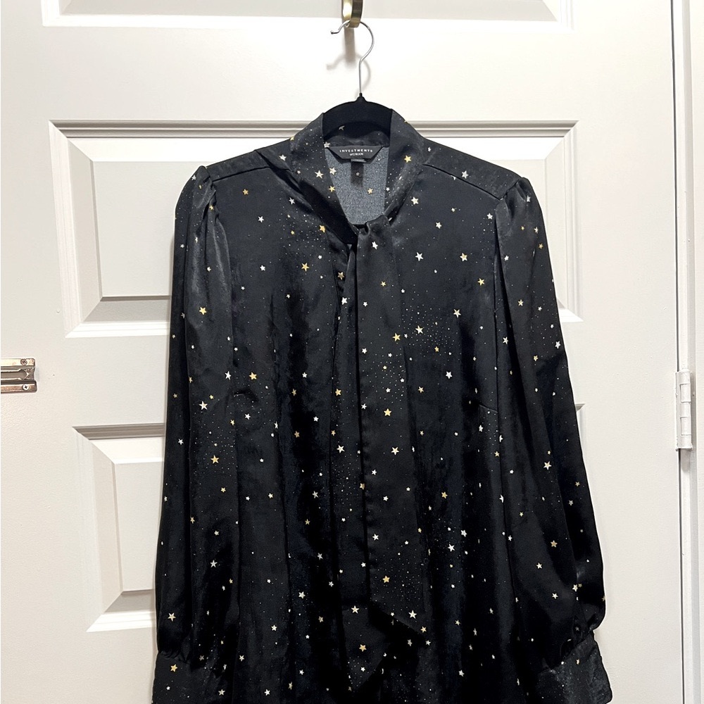 Investments Starry Black Tie Neck Top 2x